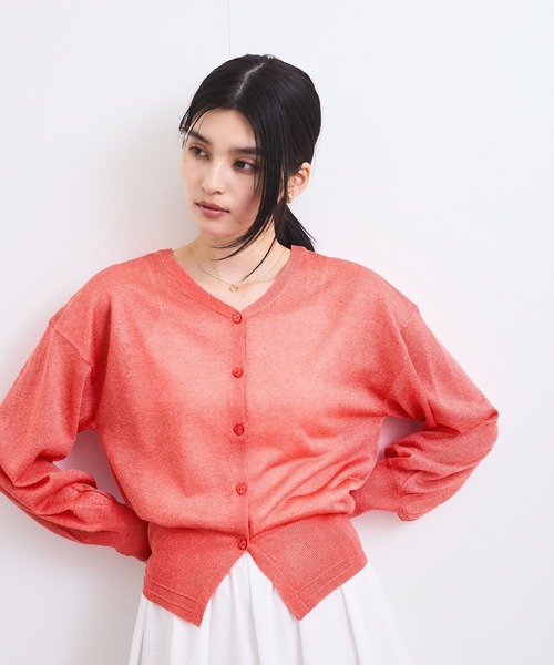 VIS（ビス）の「【前後2WAY】ハート釦シアーカーディガン（カーディガン/ボレロ・レディース・チャコールグレー/ホワイト系その他/レッド系その他・FREE）」の3枚目の写真