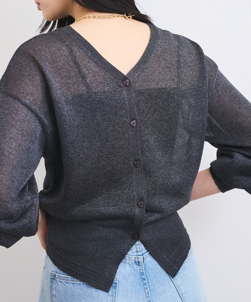 VIS（ビス）の「【前後2WAY】ハート釦シアーカーディガン（カーディガン/ボレロ・レディース・チャコールグレー/ホワイト系その他/レッド系その他・FREE）」の7枚目の写真