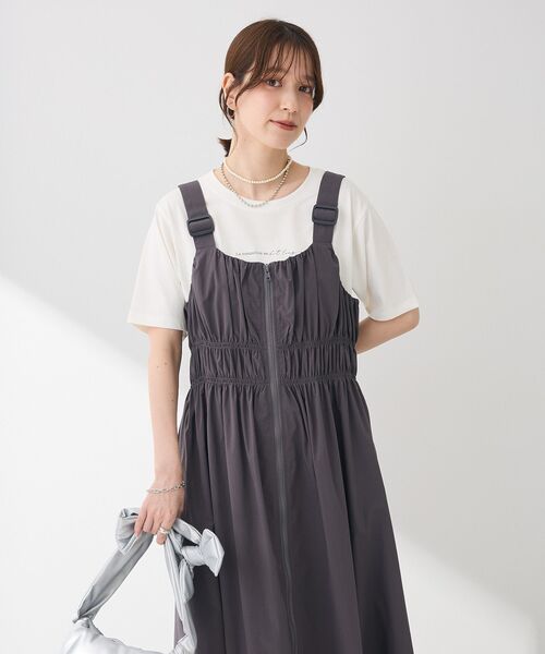 Sugar spoon（シュガースプーン）の「・SUGAR SPOON シャーリングジャンスカ（ジャンパースカート・レディース・ブラック/ライトベージュ/ピンク/チャコールグレー・FREE）」の12枚目の写真