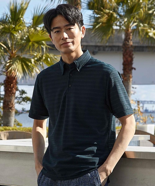 UNION STATION（ユニオンステーション）の「ストレッチポリJQDボーダーポロ（ポロシャツ・メンズ・ブラック/グレー/ネイビー・M/L/LL）」の3枚目の写真