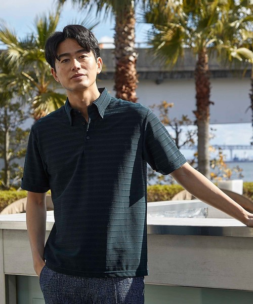 UNION STATION（ユニオンステーション）の「ストレッチポリJQDボーダーポロ（ポロシャツ・メンズ・ブラック/グレー/ネイビー・M/L/LL）」の5枚目の写真