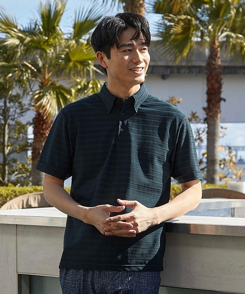 UNION STATION（ユニオンステーション）の「ストレッチポリJQDボーダーポロ（ポロシャツ・メンズ・ブラック/グレー/ネイビー・M/L/LL）」の7枚目の写真