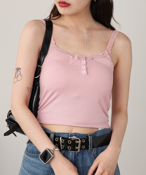 セール】Feminine Front Button Lace Camisole / フェミニン