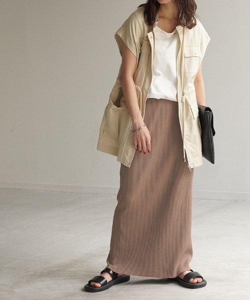 HUG.U（ハグユー）の「「セルフカット可能」 リブナロースカート（スカート・レディース・ブラック/ダークブラウン/ダークグレー/オリーブ/オフホワイト/グリーン/ブルー・M/L）」の4枚目の写真