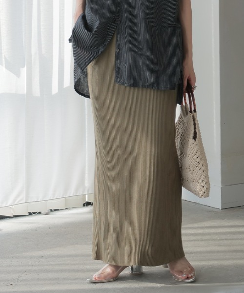 HUG.U（ハグユー）の「「セルフカット可能」 リブナロースカート（スカート・レディース・ブラック/ダークブラウン/ダークグレー/オリーブ/オフホワイト/グリーン/ブルー・M/L）」の5枚目の写真