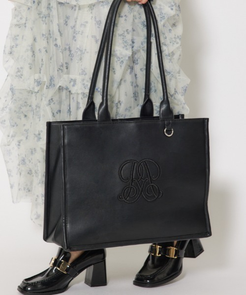rienda WRRロゴフェイクレザー トートバッグ rienda WRRロゴフェイクレザートートバッグ BLK -ファッション