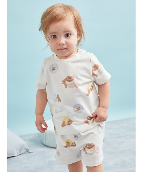ジェラートピケ 新品未使用 ドーナツベア ルームウェア セール】【BABY】ドーナツベア柄Tシャツ（ルームウェア/パジャマ