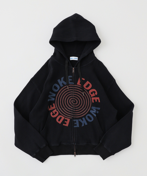WOKE EDGE(ウォークエッジ)の「WOKE EDGE / ウォークエッジ WASHED THERMAL ZIP HOODIE(パーカー・メンズ・ブラック/ピンク・SMALL/MEDIUM)」の1枚目の写真