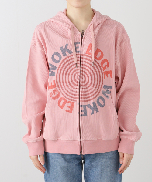 WOKE EDGE(ウォークエッジ)の「WOKE EDGE / ウォークエッジ WASHED THERMAL ZIP HOODIE(パーカー・メンズ・ブラック/ピンク・SMALL/MEDIUM)」の6枚目の写真