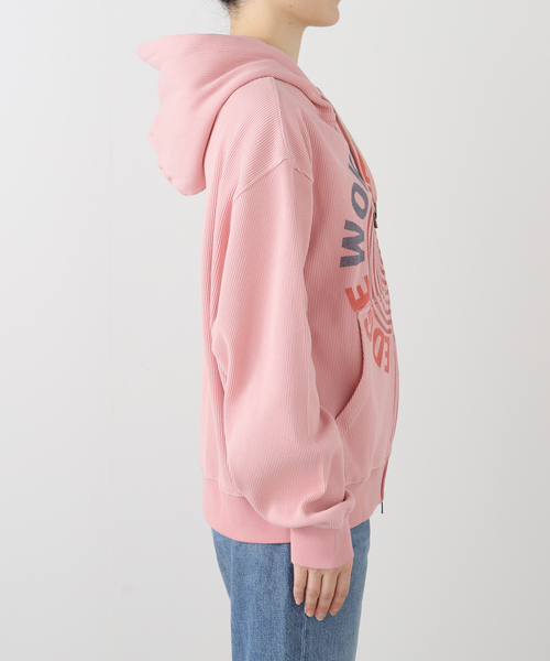 WOKE EDGE(ウォークエッジ)の「WOKE EDGE / ウォークエッジ WASHED THERMAL ZIP HOODIE(パーカー・メンズ・ブラック/ピンク・SMALL/MEDIUM)」の3枚目の写真