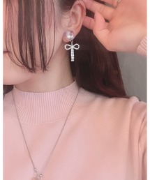 【Cheriange】ビジューリボン耳飾り　ピアス(MA)