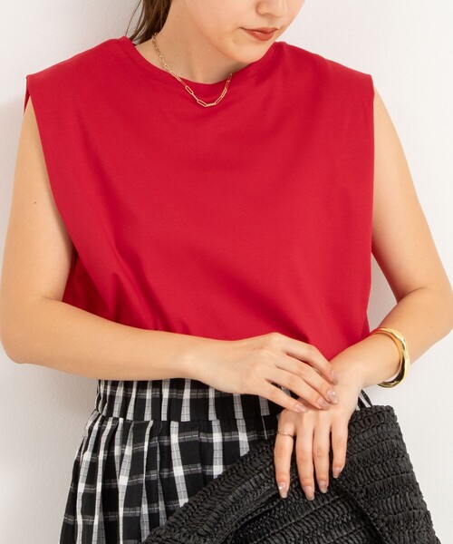 NOLLEY’S(ノーリーズ)の「高機能 LA+スムースタックノースリーブカットソー(Tシャツ/カットソー・レディース・ホワイト/ブルー/ベージュ/チャコールグレー/ネイビー/ダークブラウン/レッド・36/38)」の11枚目の写真