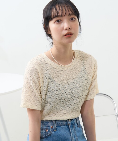 FREAK'S STORE（フリークスストア）の「フラワーストレッチ Tシャツ（Tシャツ/カットソー・レディース・ラベンダー/ブラック/オフホワイト・ﾌﾘ-）」の2枚目の写真