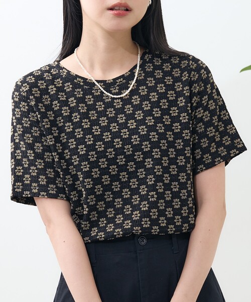 FREAK'S STORE（フリークスストア）の「フラワーストレッチ Tシャツ（Tシャツ/カットソー・レディース・ラベンダー/ブラック/オフホワイト・ﾌﾘ-）」の11枚目の写真