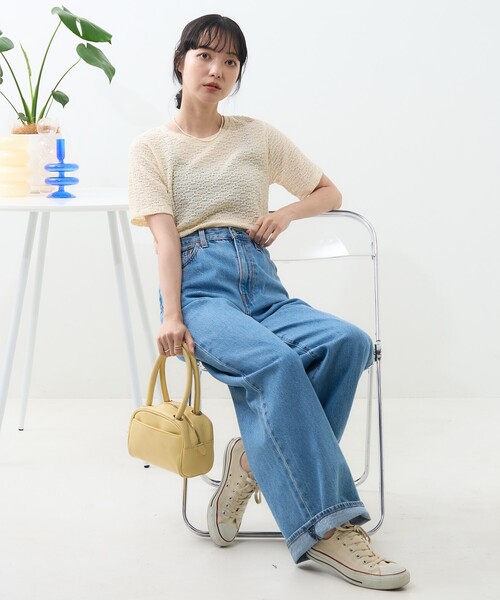 FREAK'S STORE（フリークスストア）の「フラワーストレッチ Tシャツ（Tシャツ/カットソー・レディース・ラベンダー/ブラック/オフホワイト・ﾌﾘ-）」の14枚目の写真