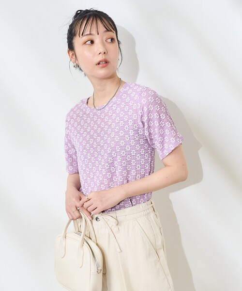 FREAK'S STORE（フリークスストア）の「フラワーストレッチ Tシャツ（Tシャツ/カットソー・レディース・ラベンダー/ブラック/オフホワイト・ﾌﾘ-）」の19枚目の写真