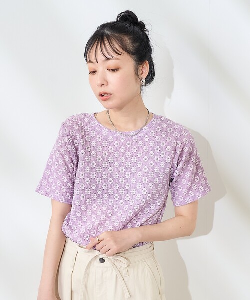 FREAK'S STORE（フリークスストア）の「フラワーストレッチ Tシャツ（Tシャツ/カットソー・レディース・ラベンダー/ブラック/オフホワイト・ﾌﾘ-）」の20枚目の写真