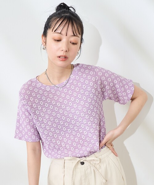 FREAK'S STORE（フリークスストア）の「フラワーストレッチ Tシャツ（Tシャツ/カットソー・レディース・ラベンダー/ブラック/オフホワイト・ﾌﾘ-）」の21枚目の写真