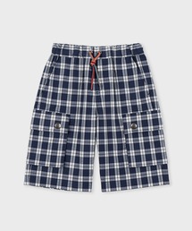 新品　ポールスミスジュニア　チェック生地ロングパンツ　ゼブラ　カラーワイン 先染めハーフカーゴパンツ 3551108 | Paul Smith Junior