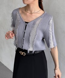 Thevon | フリンジ5分袖ショートカーディガン(カーディガン/ボレロ)