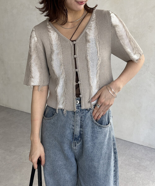 Thevon（ゼボン）の「フリンジ5分袖ショートカーディガン（カーディガン/ボレロ・レディース・グレイッシュベージュ/チャコールグレー/ブルー・FREE）」の22枚目の写真