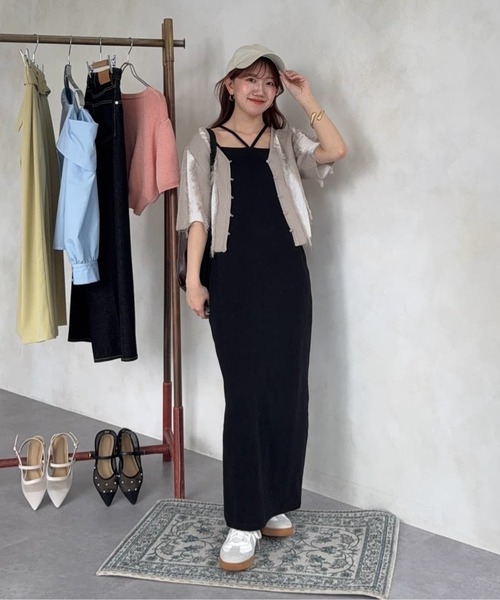 Thevon（ゼボン）の「フリンジ5分袖ショートカーディガン（カーディガン/ボレロ・レディース・グレイッシュベージュ/チャコールグレー/ブルー・FREE）」の4枚目の写真