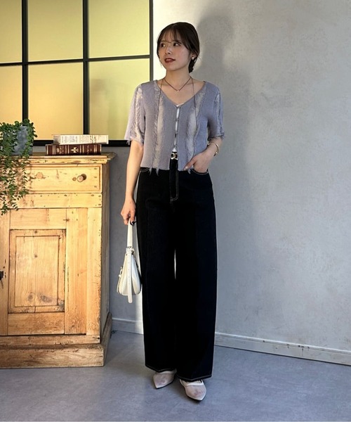 Thevon（ゼボン）の「フリンジ5分袖ショートカーディガン（カーディガン/ボレロ・レディース・グレイッシュベージュ/チャコールグレー/ブルー・FREE）」の6枚目の写真