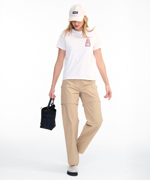 AIGLE(エーグル)の「UVカット 吸水速乾 リバティプリントロゴ半袖Tシャツ / フラワー 花柄(Tシャツ/カットソー・レディース・ホワイト/ブルー・S/M/XS/L)」の9枚目の写真