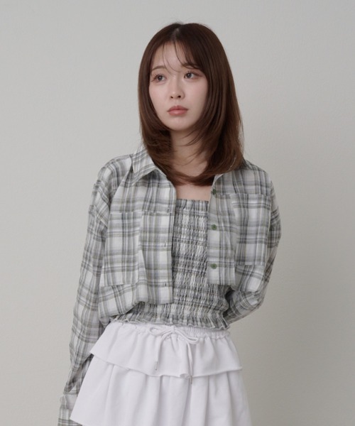 RAY CASSIN(レイカズン)の「チェックシャツボレロ(シャツ/ブラウス・レディース・グリーン/ブラック/ブルー・FREE)」の3枚目の写真