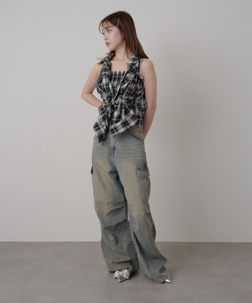 RAY CASSIN(レイカズン)の「チェックシャツボレロ(シャツ/ブラウス・レディース・グリーン/ブラック/ブルー・FREE)」の4枚目の写真