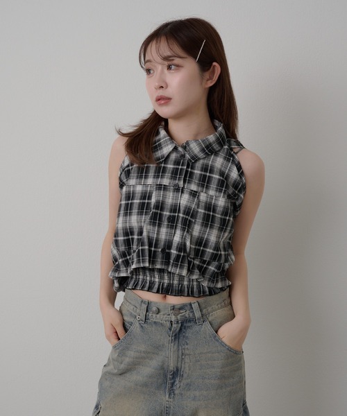 RAY CASSIN(レイカズン)の「チェックシャツボレロ(シャツ/ブラウス・レディース・グリーン/ブラック/ブルー・FREE)」の5枚目の写真