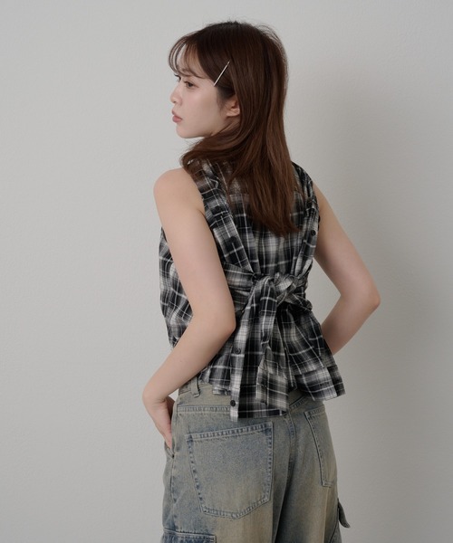 RAY CASSIN(レイカズン)の「チェックシャツボレロ(シャツ/ブラウス・レディース・グリーン/ブラック/ブルー・FREE)」の6枚目の写真