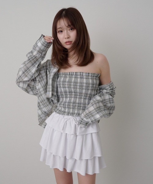 RAY CASSIN(レイカズン)の「チェックシャツボレロ(シャツ/ブラウス・レディース・グリーン/ブラック/ブルー・FREE)」の8枚目の写真