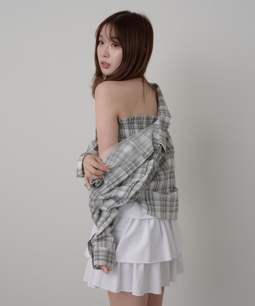 RAY CASSIN(レイカズン)の「チェックシャツボレロ(シャツ/ブラウス・レディース・グリーン/ブラック/ブルー・FREE)」の9枚目の写真