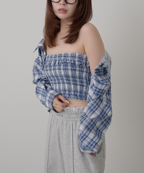 RAY CASSIN(レイカズン)の「チェックシャツボレロ(シャツ/ブラウス・レディース・グリーン/ブラック/ブルー・FREE)」の16枚目の写真