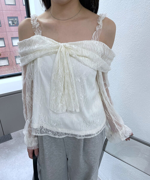 mline（エムライン）の「[mline]レースオフショル ブラウス（シャツ/ブラウス・レディース・ネイビー/アイボリー/オレンジ・FREE）」の12枚目の写真