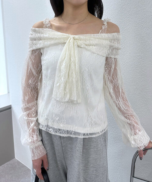 mline（エムライン）の「[mline]レースオフショル ブラウス（シャツ/ブラウス・レディース・ネイビー/アイボリー/オレンジ・FREE）」の10枚目の写真