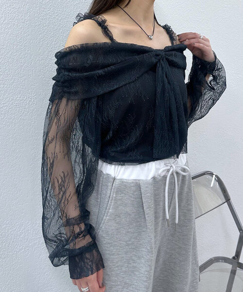 mline（エムライン）の「[mline]レースオフショル ブラウス（シャツ/ブラウス・レディース・ネイビー/アイボリー/オレンジ・FREE）」の9枚目の写真