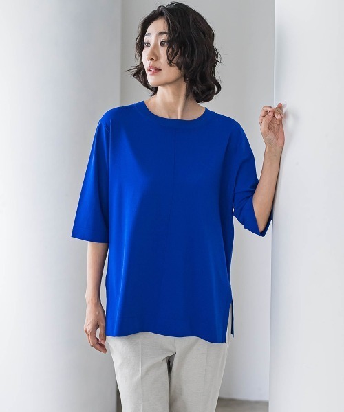 la.f…(ラエフ)の「Tシャツ風ニットプルオーバー≪手洗い可能≫(ニット/セーター・レディース・ホワイト/イエロー/ブルー/ブラック/ブルー系その他/グリーン/ボルドー・9号)」の6枚目の写真