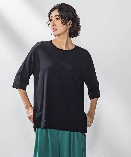 la.f…(ラエフ)の「Tシャツ風ニットプルオーバー≪手洗い可能≫(ニット/セーター・レディース・ホワイト/イエロー/ブルー/ブラック/ブルー系その他/グリーン/ボルドー・9号)」の3枚目の写真