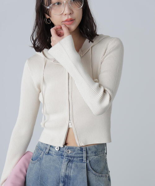 FREE'S MART（フリーズマート）の「配色リブショート丈ニットパーカーⅡ（パーカー・レディース・ホワイト/ブラウン/グレー・FREE）」の20枚目の写真