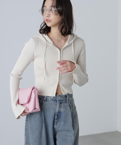 FREE'S MART（フリーズマート）の「配色リブショート丈ニットパーカーⅡ（パーカー・レディース・ホワイト/ブラウン/グレー・FREE）」の17枚目の写真