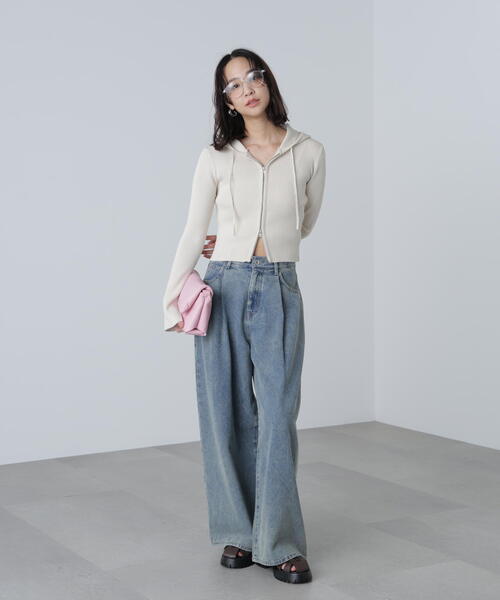 FREE'S MART（フリーズマート）の「配色リブショート丈ニットパーカーⅡ（パーカー・レディース・ホワイト/ブラウン/グレー・FREE）」の15枚目の写真