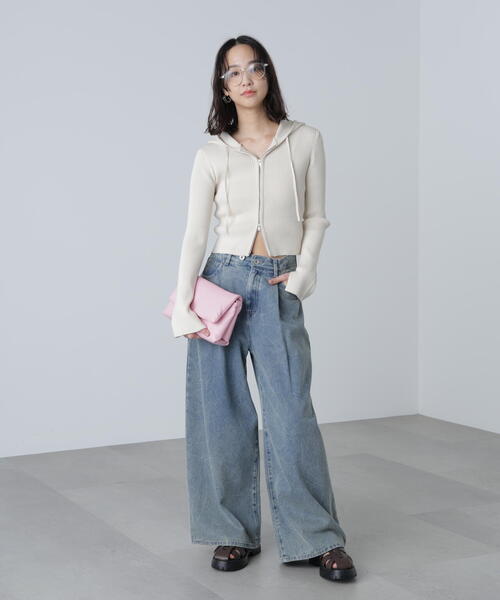 FREE'S MART（フリーズマート）の「配色リブショート丈ニットパーカーⅡ（パーカー・レディース・ホワイト/ブラウン/グレー・FREE）」の14枚目の写真