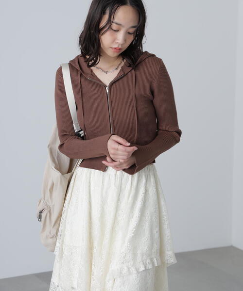 FREE'S MART（フリーズマート）の「配色リブショート丈ニットパーカーⅡ（パーカー・レディース・ホワイト/ブラウン/グレー・FREE）」の11枚目の写真