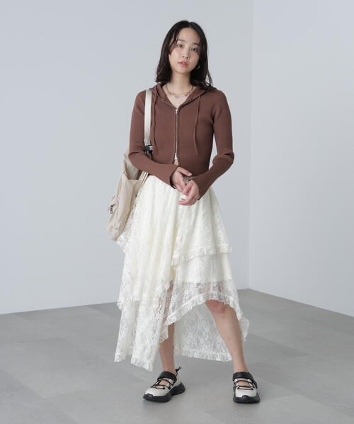 FREE'S MART（フリーズマート）の「配色リブショート丈ニットパーカーⅡ（パーカー・レディース・ホワイト/ブラウン/グレー・FREE）」の8枚目の写真