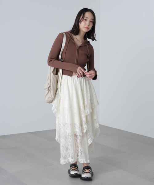 FREE'S MART（フリーズマート）の「配色リブショート丈ニットパーカーⅡ（パーカー・レディース・ホワイト/ブラウン/グレー・FREE）」の7枚目の写真