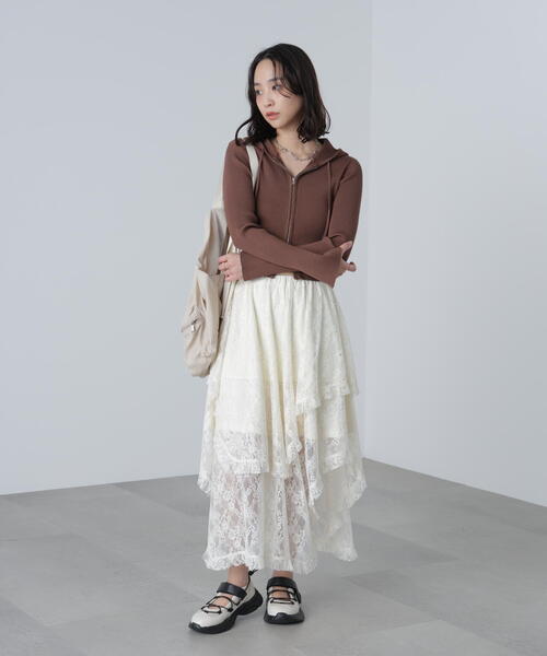 FREE'S MART（フリーズマート）の「配色リブショート丈ニットパーカーⅡ（パーカー・レディース・ホワイト/ブラウン/グレー・FREE）」の6枚目の写真