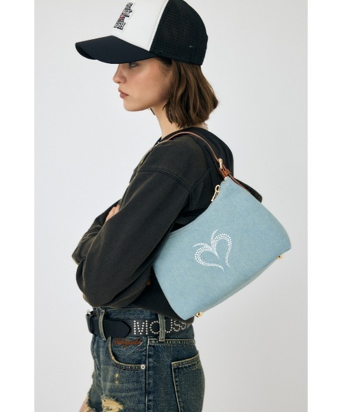 MOUSSY（マウジー）の「BEP HEART RHINESTONE バッグ（ショルダーバッグ・レディース・ライトブルー・FREE）」の3枚目の写真