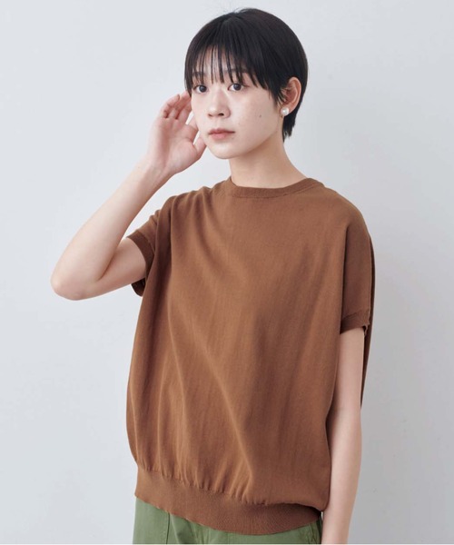THREE FIFTY STANDARD（スリーフィフティースタンダード）の「ＴＨＲＥＥ　ＦＩＦＴＹ　ＳＴＡＮＤＡＲＤ　シャリッとしたコットン１００％のニットプルオーバー（ニット/セーター・レディース・ネイビー/ライトグレー/キャメル・LL/L/M）」の3枚目の写真